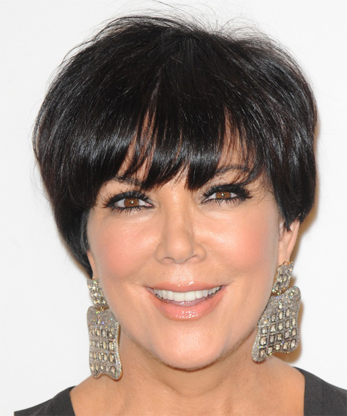 Kris Jenner Short Straight   Dark Brunette   Hairstyle with Layered Bangs