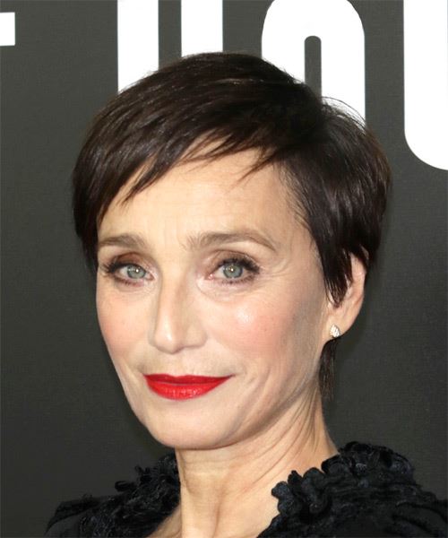 Kristin Scott Thomas    Pixie  Haircut with Razor Cut Bangs - side view