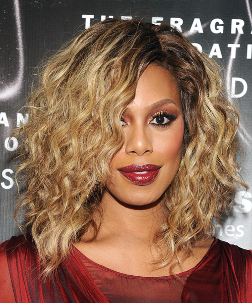 Laverne Cox Medium Curly Layered   Golden Blonde  Haircut