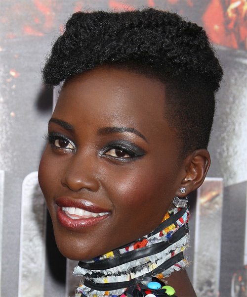 Lupito Nyongo Short Curly   Black   Hairstyle - side on view