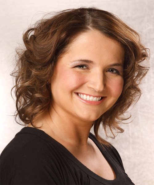 Medium Curly   Light Chestnut Brunette  Hairstyle - side on view