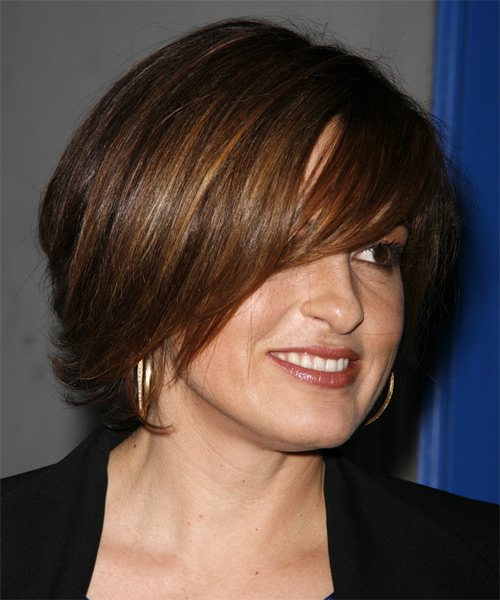 Mariska Hargitay Medium Straight    Brunette   Hairstyle with Side Swept Bangs - side view