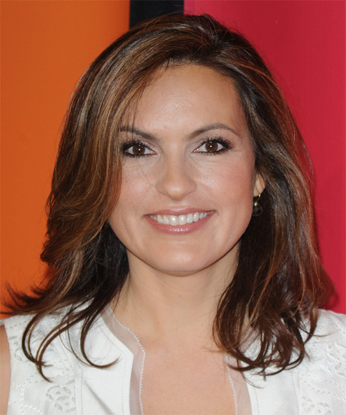 Mariska Hargitay Medium Straight    Auburn Brunette   Hairstyle   with  Blonde Highlights