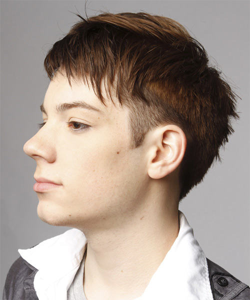 Short And Funky Male Hairstyle With Textured Bangs - side on view