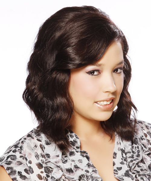 Medium Wavy   Dark Brunette  Hairstyle - side on view