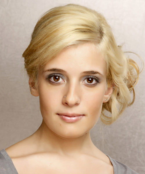 Long Straight   Light Golden Blonde Updo Hairstyle   with  Blonde Highlights