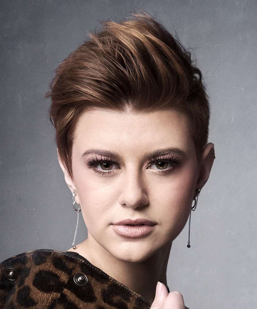Dark And Light Brunette Two-Tone Pixie Haircut With Height