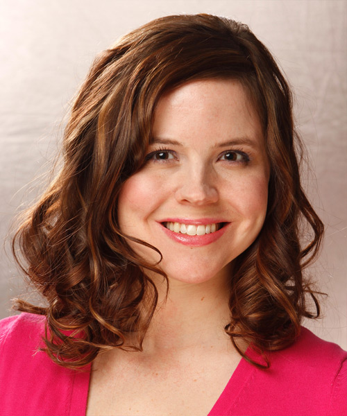 Medium Wavy    Auburn Brunette  Hairstyle