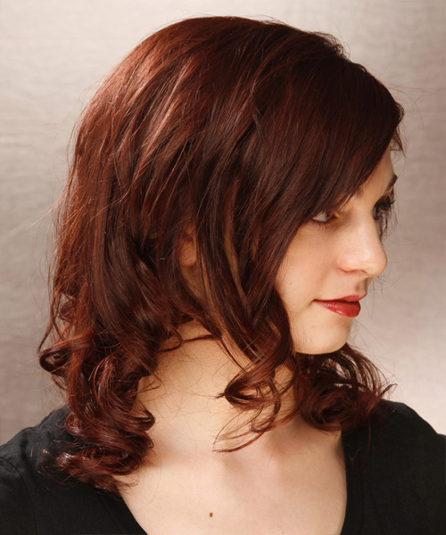 Medium Curly   Dark Mahogany Red  Hairstyle - side view