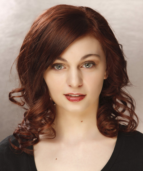 Medium Curly   Dark Mahogany Red  Hairstyle
