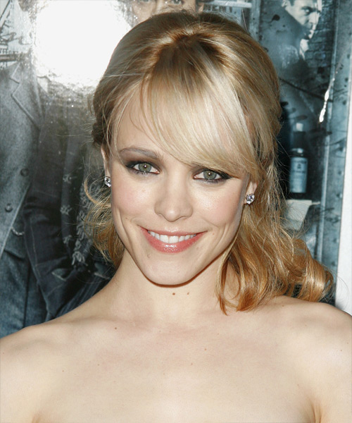 Rachel McAdams  Long Curly    Half Up Half Down Hairstyle with Side Swept Bangs