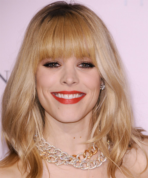 Rachel McAdams Long Straight    Golden Blonde   Hairstyle with Blunt Cut Bangs