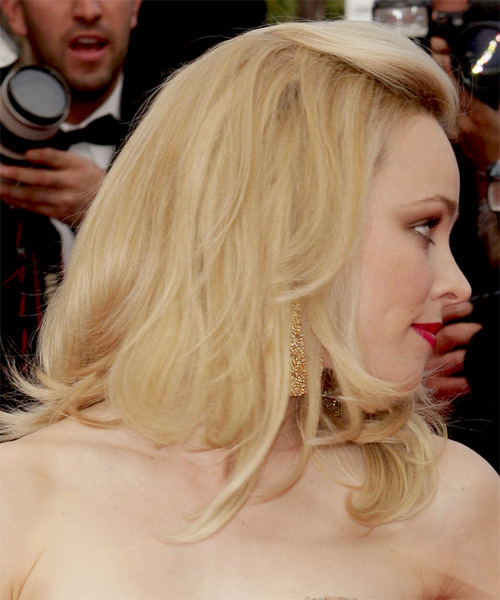 Rachel McAdams  Medium Straight    Golden Blonde  Half Up Half Down Hairstyle - side on view