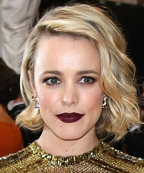 Rachel McAdams Medium Wavy   Light Blonde Bob  Haircut with Side Swept Bangs