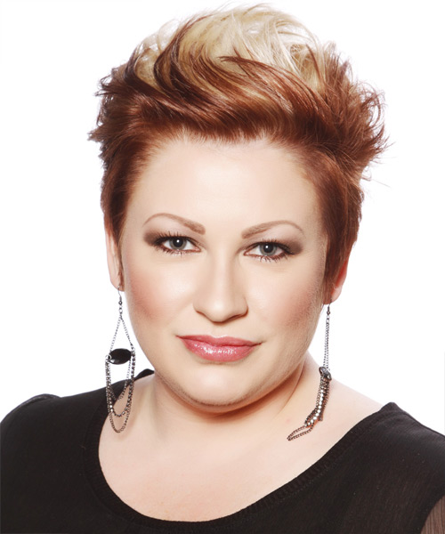 Short Light Blonde And Mahogany Two-Tone Hairstyle