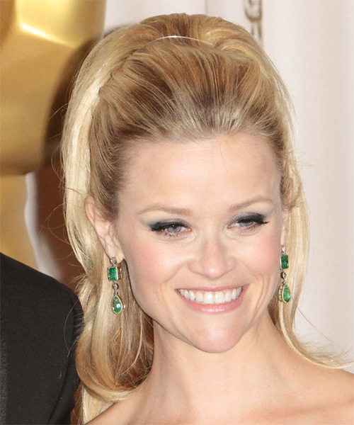 Reese Witherspoon  Long Curly   Light Blonde and  Brunette Two-Tone  Half Up Half Down Hairstyle - side view