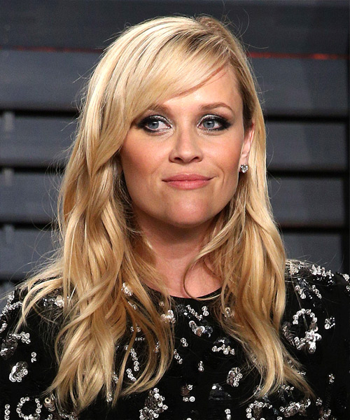 Reese Witherspoon Long Wavy   Light Blonde   Hairstyle with Side Swept Bangs