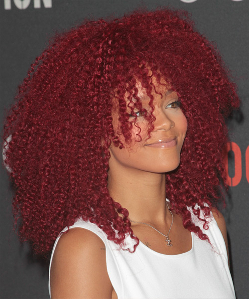Rihanna Voluminous Bright Red Curls - side view