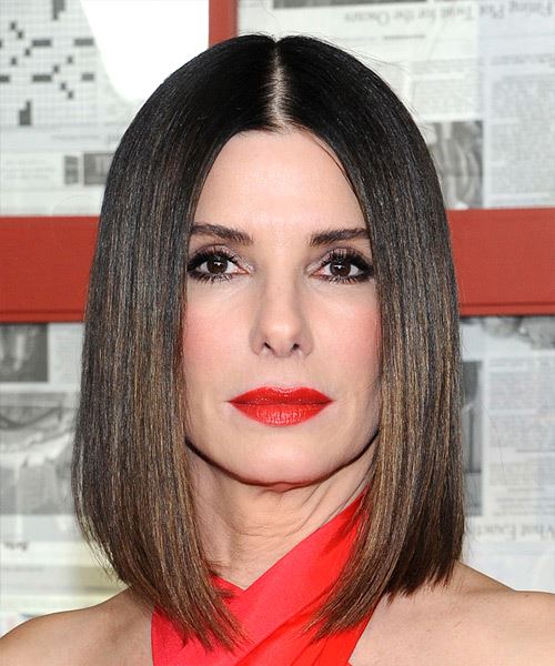 Sandra Bullock Medium Straight   Black  Bob  Haircut