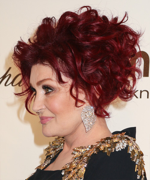 Sharon Osbourne  Medium Curly    Red  Updo Hairstyle - side view