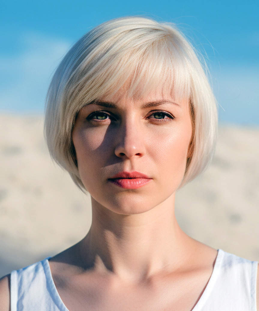 Short Bubble Bob Haircut With Classic Bangs