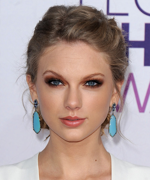 Taylor Swift  Long Curly   Light Caramel Brunette Braided Updo Hairstyle