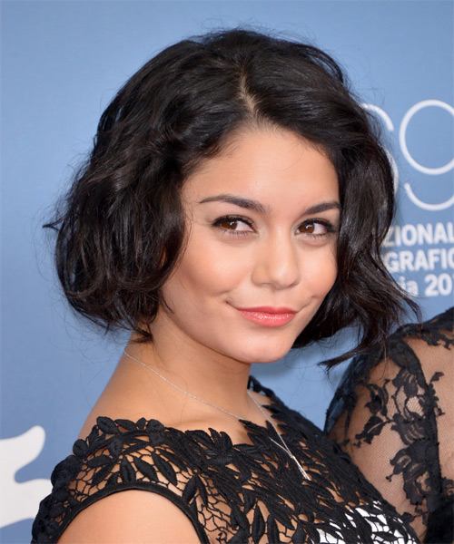 Vanessa Hudgens Short Wavy   Dark Brunette Bob  Haircut - side on view