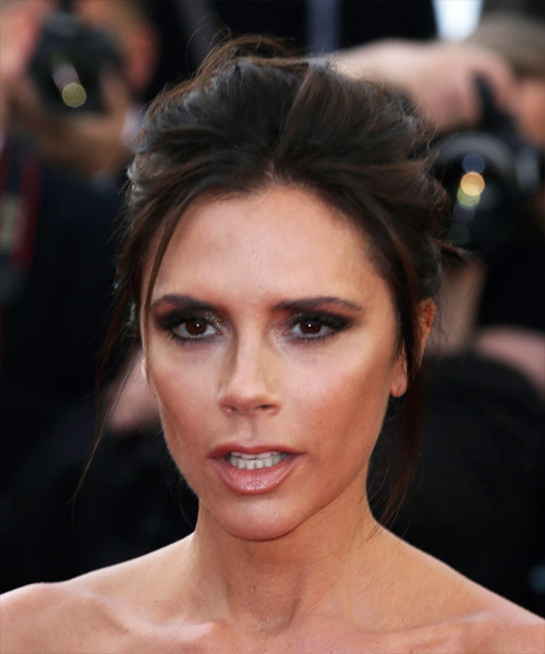 Victoria Beckham Long Straight   Dark Brunette  Updo Hairstyle